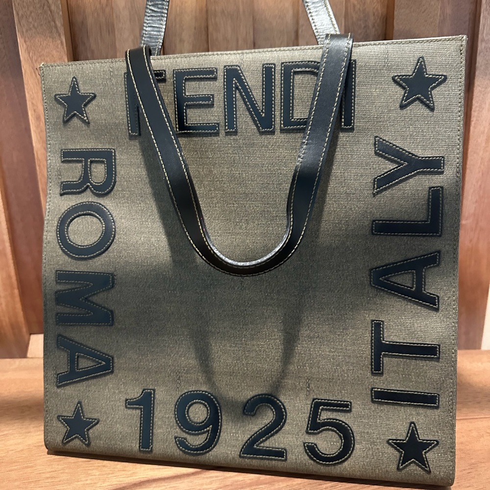 Fendi Khaki and Black Logo Tote